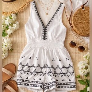 Maje Ivory Romper with Dark Detailing